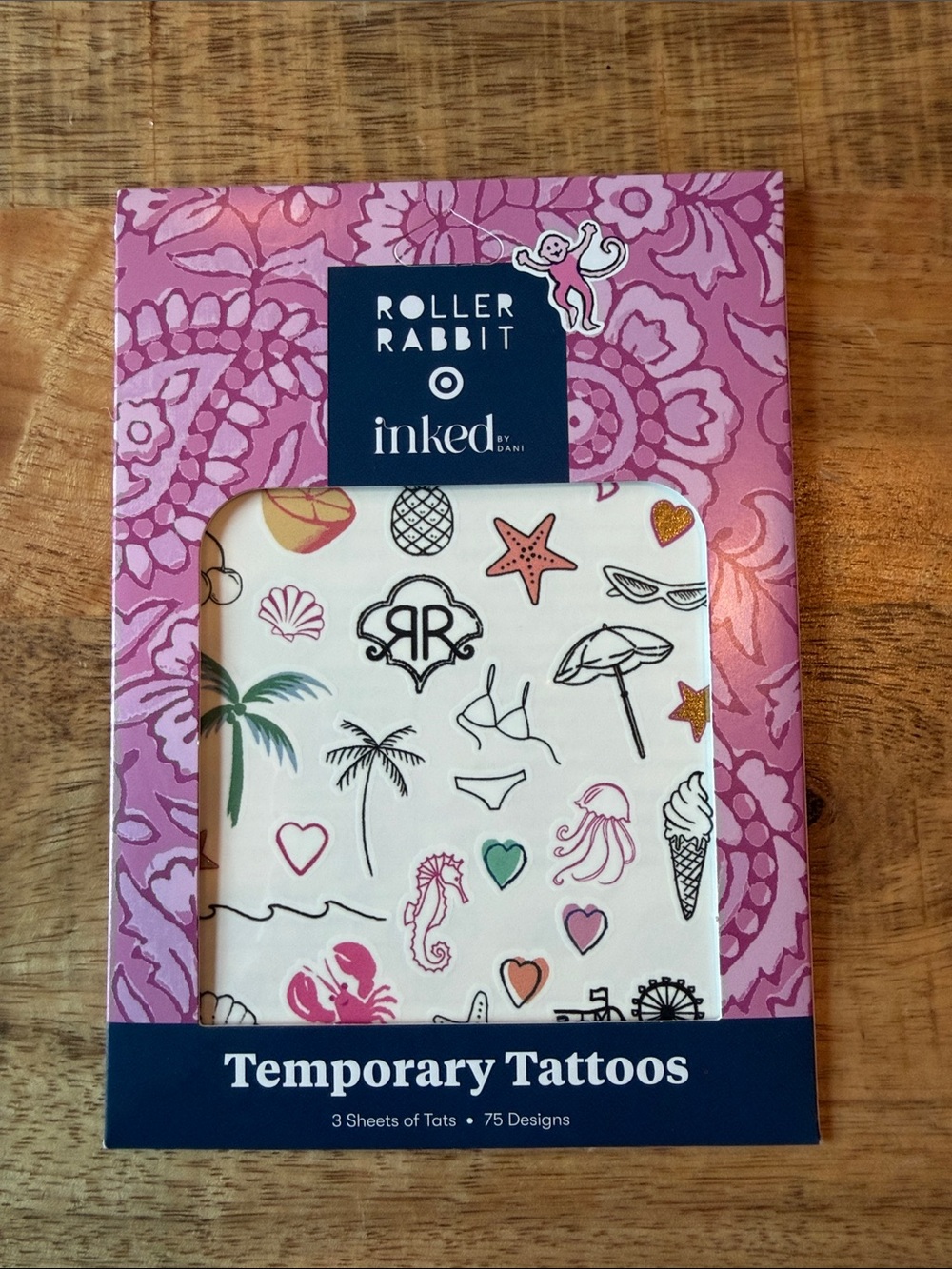 Roller Rabbit x Inked Pink Kids Temporary Tattoos 75 designs - Beach Icons